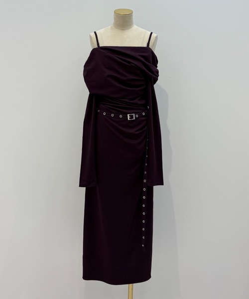 JOSE MOON(ジョゼムーン)の「OFF-SHOULDER DRAPE JERSEY DRESS/オフショルダードレープジャージドレス(ワンピース・レディース・ブラウン/ブラック・38/36)」の2枚目の写真