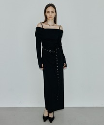 OFF-SHOULDER DRAPE JERSEY DRESS/オフショルダードレープジャージドレス