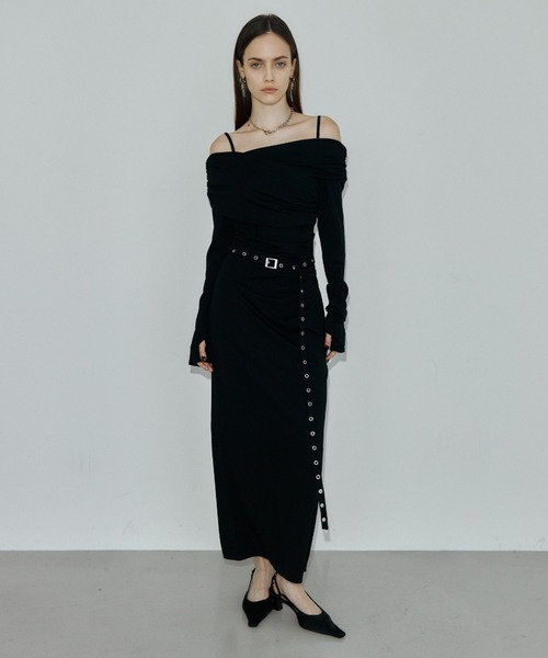 JOSE MOON(ジョゼムーン)の「OFF-SHOULDER DRAPE JERSEY DRESS/オフショルダードレープジャージドレス(ワンピース・レディース・ブラウン/ブラック・38/36)」の8枚目の写真