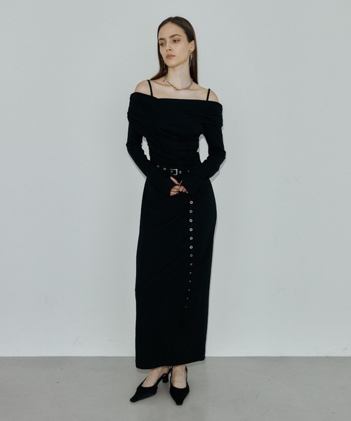 JOSE MOON(ジョゼムーン)の「OFF-SHOULDER DRAPE JERSEY DRESS/オフショルダードレープジャージドレス(ワンピース・レディース・ブラウン/ブラック・38/36)」の9枚目の写真