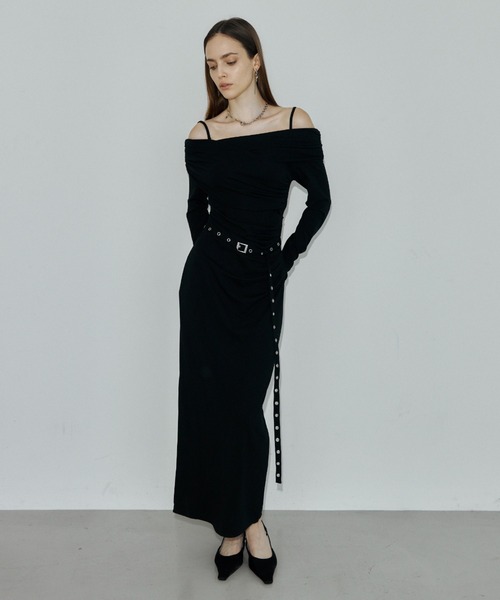JOSE MOON(ジョゼムーン)の「OFF-SHOULDER DRAPE JERSEY DRESS/オフショルダードレープジャージドレス(ワンピース・レディース・ブラウン/ブラック・38/36)」の10枚目の写真