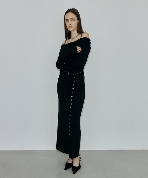 JOSE MOON(ジョゼムーン)の「OFF-SHOULDER DRAPE JERSEY DRESS/オフショルダードレープジャージドレス(ワンピース・レディース・ブラウン/ブラック・38/36)」の11枚目の写真