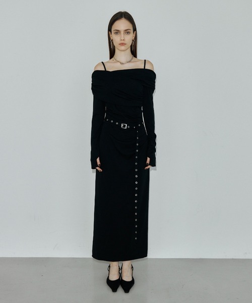 JOSE MOON(ジョゼムーン)の「OFF-SHOULDER DRAPE JERSEY DRESS/オフショルダードレープジャージドレス(ワンピース・レディース・ブラウン/ブラック・38/36)」の12枚目の写真