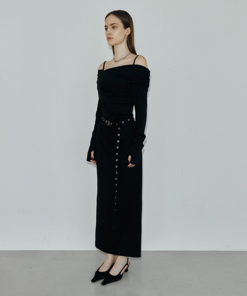 JOSE MOON(ジョゼムーン)の「OFF-SHOULDER DRAPE JERSEY DRESS/オフショルダードレープジャージドレス(ワンピース・レディース・ブラウン/ブラック・38/36)」の13枚目の写真