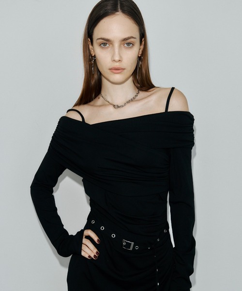 JOSE MOON(ジョゼムーン)の「OFF-SHOULDER DRAPE JERSEY DRESS/オフショルダードレープジャージドレス(ワンピース・レディース・ブラウン/ブラック・38/36)」の17枚目の写真