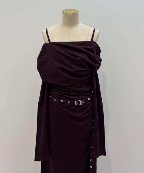 JOSE MOON(ジョゼムーン)の「OFF-SHOULDER DRAPE JERSEY DRESS/オフショルダードレープジャージドレス(ワンピース・レディース・ブラウン/ブラック・38/36)」の6枚目の写真