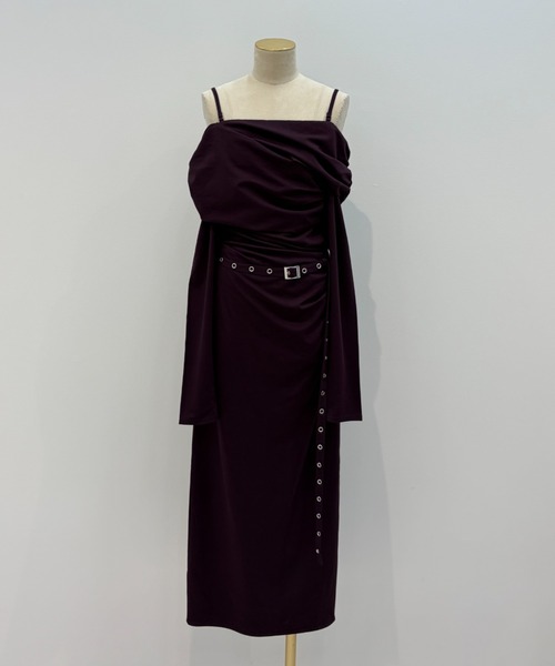 JOSE MOON(ジョゼムーン)の「OFF-SHOULDER DRAPE JERSEY DRESS/オフショルダードレープジャージドレス(ワンピース・レディース・ブラウン/ブラック・38/36)」の5枚目の写真