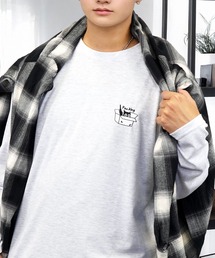 ワイド 刺繍ワンポイント 長袖Tシャツ