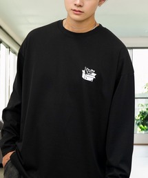 ワイド 刺繍ワンポイント 長袖Tシャツ