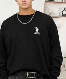 ワイド 刺繍ワンポイント 長袖Tシャツ