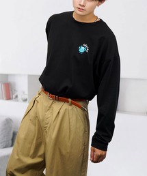 ワイド 刺繍ワンポイント 長袖Tシャツ