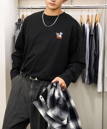 ワイド 刺繍ワンポイント 長袖Tシャツ