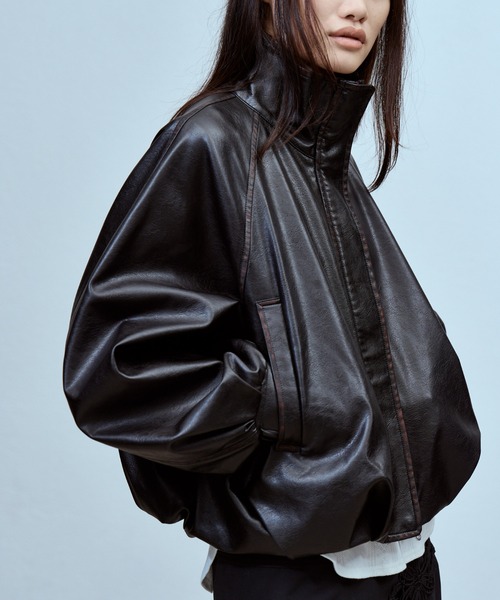 THINGS THAT MATTER（シングス ザット マター）の「FAUX LEATHER BALLOON BLOUSON / フェイクレザーバルーンブルゾン（ブルゾン・レディース・ダークブラウン/ブラック・FREE）」の15枚目の写真