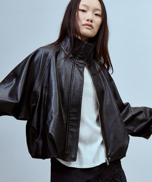 THINGS THAT MATTER（シングス ザット マター）の「FAUX LEATHER BALLOON BLOUSON / フェイクレザーバルーンブルゾン（ブルゾン・レディース・ダークブラウン/ブラック・FREE）」の17枚目の写真