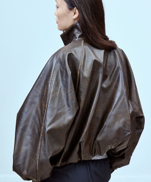 THINGS THAT MATTER（シングス ザット マター）の「FAUX LEATHER BALLOON BLOUSON / フェイクレザーバルーンブルゾン（ブルゾン・レディース・ダークブラウン/ブラック・FREE）」の6枚目の写真