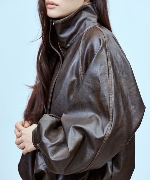 THINGS THAT MATTER（シングス ザット マター）の「FAUX LEATHER BALLOON BLOUSON / フェイクレザーバルーンブルゾン（ブルゾン・レディース・ダークブラウン/ブラック・FREE）」の7枚目の写真