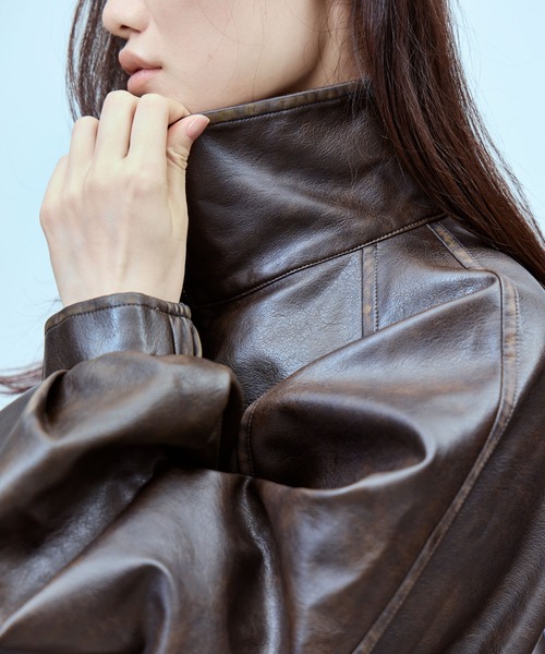 THINGS THAT MATTER（シングス ザット マター）の「FAUX LEATHER BALLOON BLOUSON / フェイクレザーバルーンブルゾン（ブルゾン・レディース・ダークブラウン/ブラック・FREE）」の8枚目の写真