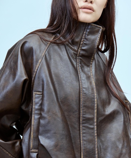 THINGS THAT MATTER（シングス ザット マター）の「FAUX LEATHER BALLOON BLOUSON / フェイクレザーバルーンブルゾン（ブルゾン・レディース・ダークブラウン/ブラック・FREE）」の9枚目の写真