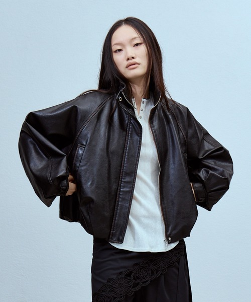 THINGS THAT MATTER（シングス ザット マター）の「FAUX LEATHER BALLOON BLOUSON / フェイクレザーバルーンブルゾン（ブルゾン・レディース・ダークブラウン/ブラック・FREE）」の13枚目の写真
