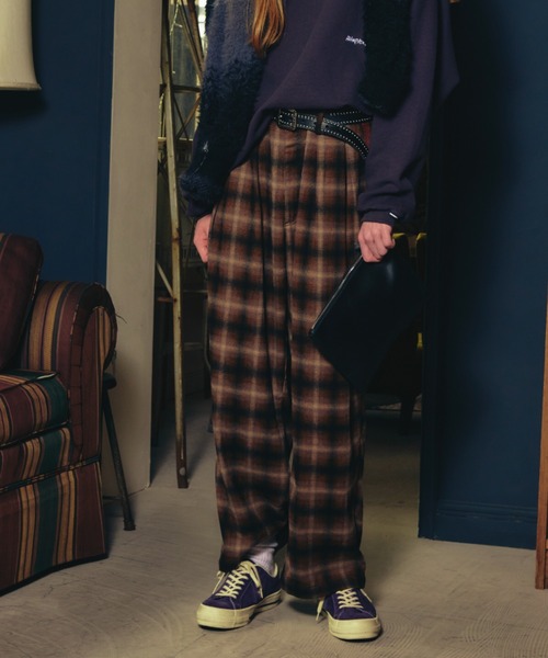ADAM PATEK(アダムパテック)の「【ADAMPATEK/アダムパテック】 brushed shade ombrecheck easytrouser オンブレチェックイージートラウザー(その他パンツ・レディース・ブラウン/グリーン・1)」の3枚目の写真