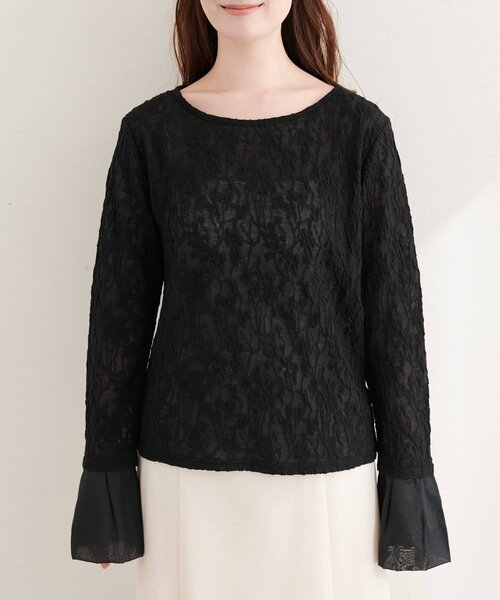 natural couture(ナチュラルクチュール)の「レースジャガードプルオーバー(Tシャツ/カットソー・レディース・ライトベージュ/ブラック/アイボリー・FREE)」の4枚目の写真