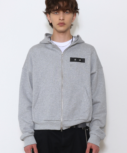 DOFFJASON(ドフジェーソン)の「レザーポイントフードジップアップ メランジグレー(パーカー・レディース・その他・MEDIUM/LARGE)」の1枚目の写真