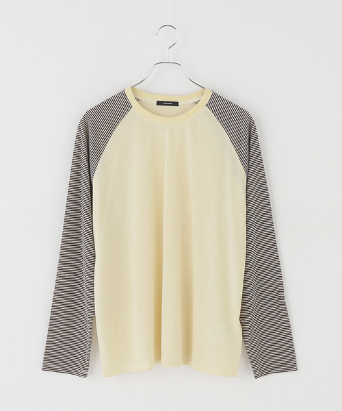 JOURNAL STANDARD（ジャーナルスタンダード）の「シアーボーダーラグランロンT（Tシャツ/カットソー・レディース・チャコールグレー/イエロー系その他・FREE）」の2枚目の写真