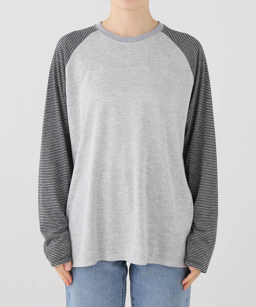 JOURNAL STANDARD（ジャーナルスタンダード）の「シアーボーダーラグランロンT（Tシャツ/カットソー・レディース・チャコールグレー/イエロー系その他・FREE）」の8枚目の写真