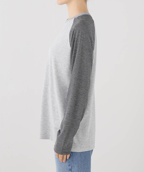 JOURNAL STANDARD（ジャーナルスタンダード）の「シアーボーダーラグランロンT（Tシャツ/カットソー・レディース・チャコールグレー/イエロー系その他・FREE）」の9枚目の写真