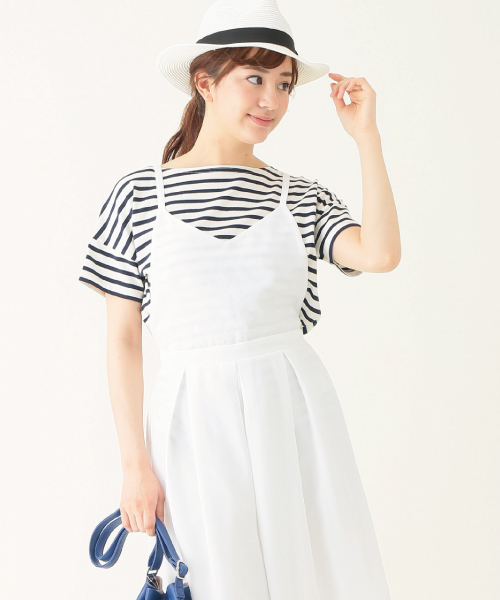 earth music&ecology（アースミュージックアンドエコロジー）の「【2016Summer】ボートネックボーダー半袖プルオーバー（Tシャツ/カットソー・レディース・ネイビー/オフホワイト/LT.Gray/ライトイエロー/レッド/アイボリー・FREE）」の2枚目の写真