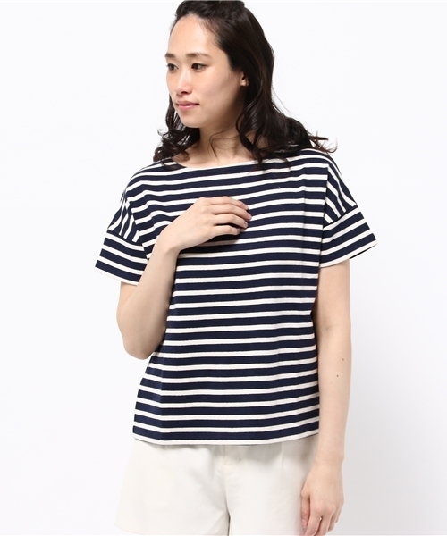 earth music&ecology（アースミュージックアンドエコロジー）の「【2016Summer】ボートネックボーダー半袖プルオーバー（Tシャツ/カットソー・レディース・ネイビー/オフホワイト/LT.Gray/ライトイエロー/レッド/アイボリー・FREE）」の3枚目の写真