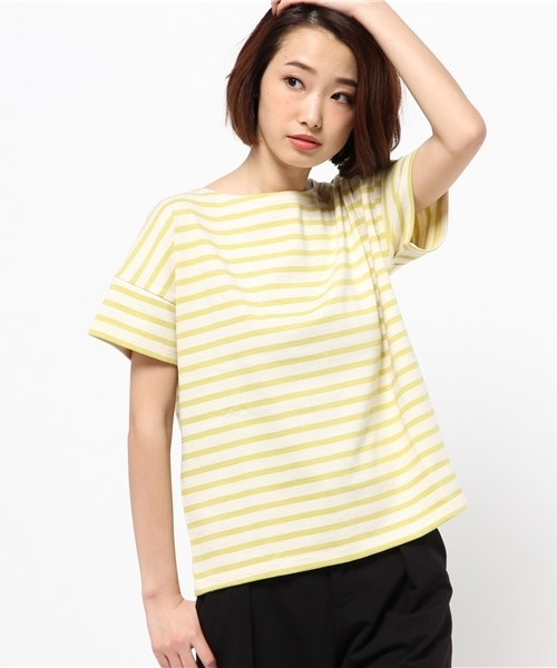 earth music&ecology（アースミュージックアンドエコロジー）の「【2016Summer】ボートネックボーダー半袖プルオーバー（Tシャツ/カットソー・レディース・ネイビー/オフホワイト/LT.Gray/ライトイエロー/レッド/アイボリー・FREE）」の4枚目の写真