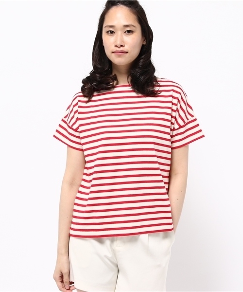 earth music&ecology（アースミュージックアンドエコロジー）の「【2016Summer】ボートネックボーダー半袖プルオーバー（Tシャツ/カットソー・レディース・ネイビー/オフホワイト/LT.Gray/ライトイエロー/レッド/アイボリー・FREE）」の5枚目の写真