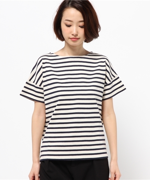 earth music&ecology（アースミュージックアンドエコロジー）の「【2016Summer】ボートネックボーダー半袖プルオーバー（Tシャツ/カットソー・レディース・ネイビー/オフホワイト/LT.Gray/ライトイエロー/レッド/アイボリー・FREE）」の7枚目の写真