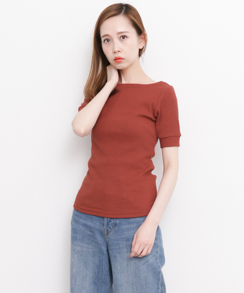 KBF（ケイビーエフ）の「KBF RIBボートネックTEE（Tシャツ/カットソー・レディース・ピンク/グレー系その他/ライトブルー/ブラック/レッド系その他・ONE）」の5枚目の写真