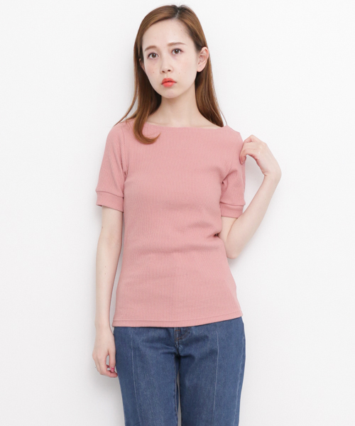 KBF（ケイビーエフ）の「KBF RIBボートネックTEE（Tシャツ/カットソー・レディース・ピンク/グレー系その他/ライトブルー/ブラック/レッド系その他・ONE）」の4枚目の写真