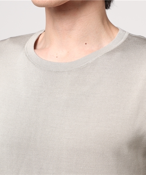 ESTNATION（エストネーション）の「ESTNATION ウォッシャブルシルクニットTシャツ（ニット/セーター・メンズ・ホワイト/ネイビー/ライトグレー・MEDIUM/SMALL/LARGE）」の6枚目の写真