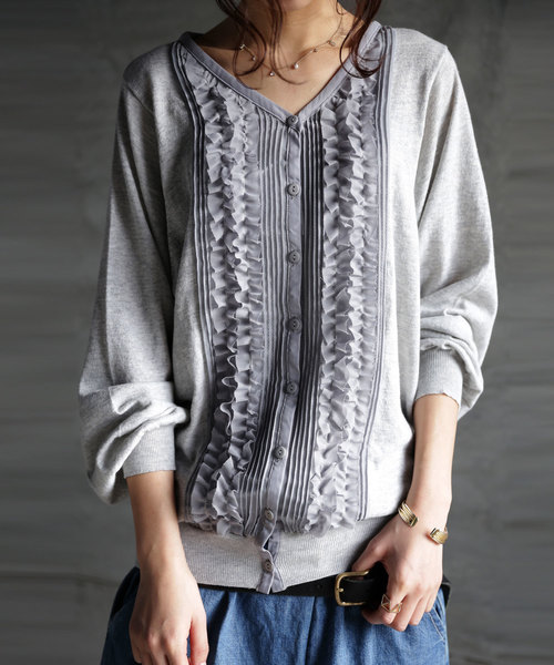 antiqua（アンティカ）の「綿100%ニットカーディガン（カーディガン/ボレロ・レディース・ライトグレー/ブラック・FREE）」の9枚目の写真