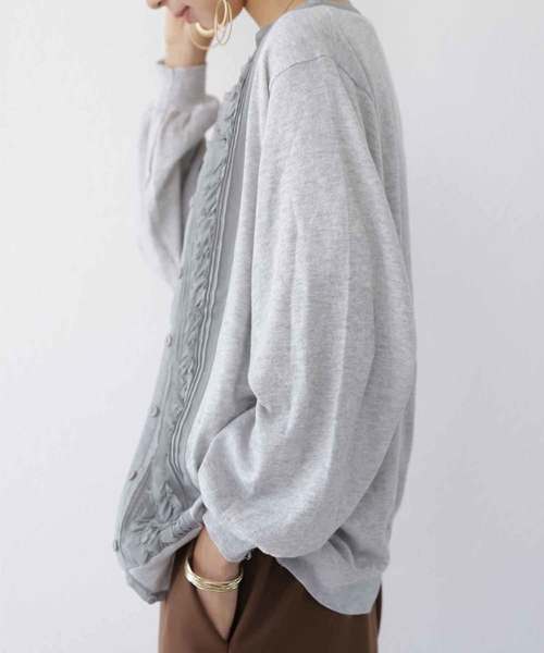 antiqua（アンティカ）の「綿100%ニットカーディガン（カーディガン/ボレロ・レディース・ライトグレー/ブラック・FREE）」の12枚目の写真