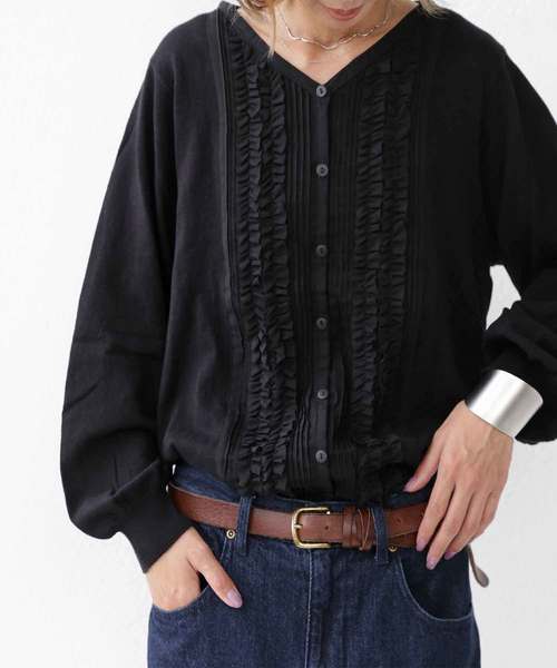 antiqua（アンティカ）の「綿100%ニットカーディガン（カーディガン/ボレロ・レディース・ライトグレー/ブラック・FREE）」の7枚目の写真