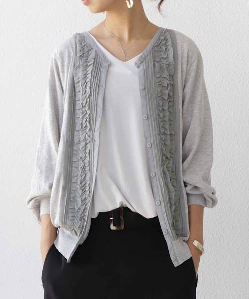 antiqua（アンティカ）の「綿100%ニットカーディガン（カーディガン/ボレロ・レディース・ライトグレー/ブラック・FREE）」の6枚目の写真