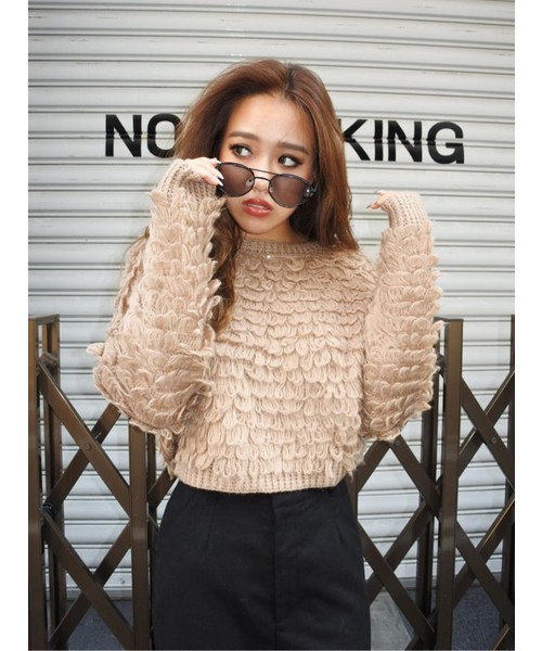 EGOIST(エゴイスト)の「ループ編みニットトップ(ニット/セーター・レディース・ブラック/グリーン/ベージュ/グレー・FREE)」の14枚目の写真