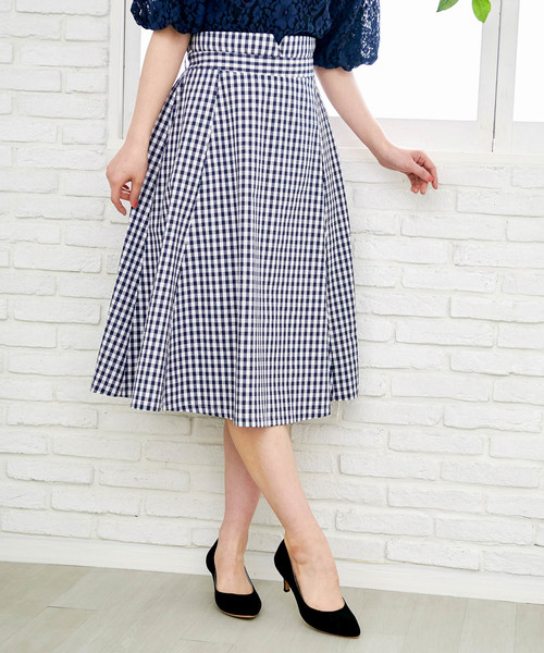 ROPE' PICNIC（ロペピクニック）の「【WEB限定】ギンガムチェックスカート（スカート・レディース・グレー/グリーン/ネイビー・38）」の3枚目の写真