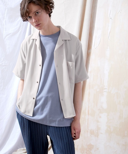 EMMA CLOTHES（エマクローズ）の「ブライト ポプリン リラックス ドレープ オープンカラー1/2 Sleeveシャツ EMMA CLOTHES（シャツ/ブラウス・メンズ・ホワイト/ブラック/ベージュ/ネイビー/テラコッタ/イエロー/レッド系その他/ダークグリーン/ライトグレー/ブラウン/ピンク/ライトベージュ/ライトグリーン/ライトブルー/スモークピンク/ベージュ系その他/パープル系その他/ベージュ系その他2/オレンジ系その他/グレー系その他/ダークブラウン/グレー系その他2/ベージュ系その他3/グリーン系その他/ブラック系その他/ベージュ系その他4/ブラウン系その他/パープル系その他3/グリーン系その他2/ブラウン系その他2/パープル系その他2/ライラック/ベージュ系その他5/グレー系その他3/ブラック系その他2・L/M/XL/S）」の8枚目の写真