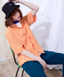 ブライト ポプリン リラックス ドレープ オープンカラー1/2 Sleeveシャツ EMMA CLOTHES