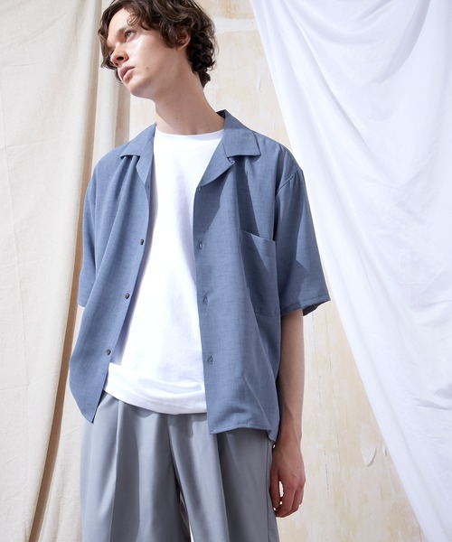 EMMA CLOTHES(�G�}�N���[�Y)�̃u���C�g�|�v���������b�N�X�I�[�v���J���[�V���c Poplin Open Collar Shirt(1/2 Sleeve)(�V���c/�u���E�X)