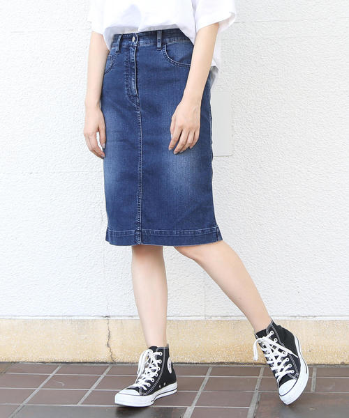 coen（コーエン）の「ストレッチデニムタイトミニスカート（デニムスカート・レディース・ネイビー/ブルー・SMALL/LARGE/MEDIUM）」の4枚目の写真