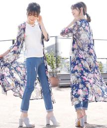 選べる着丈花柄UVケア マキシガウン シフォン