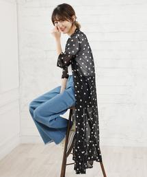 選べる着丈花柄UVケア マキシガウン シフォン