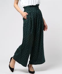 ポプリンドットプリントタックワイドパンツ